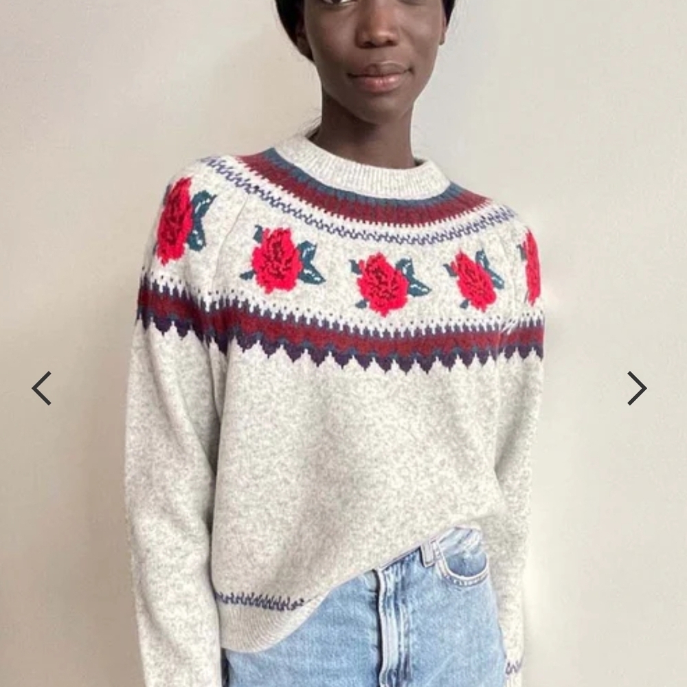 SAYLOR Floral Knit Sweater - Cream and Red